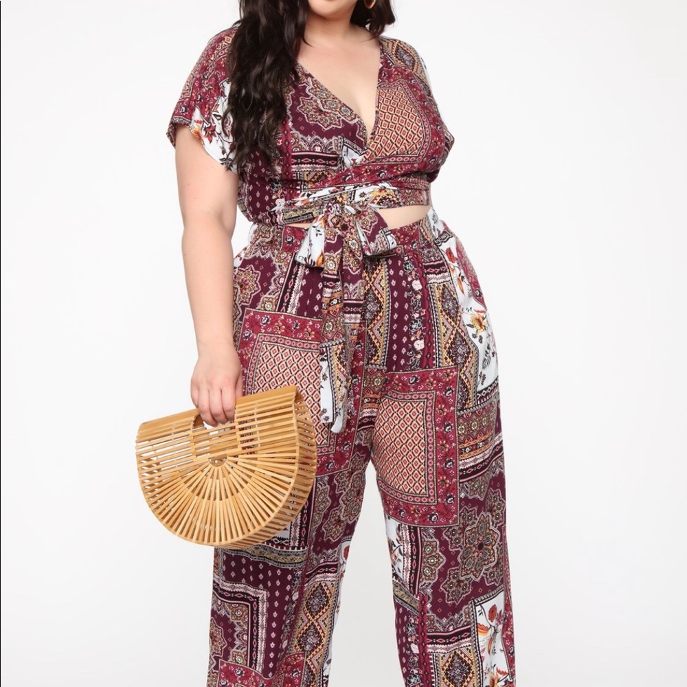 Plum and multi colored top and bottom